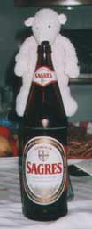 Paddy drinking Sagres beer in Portugal